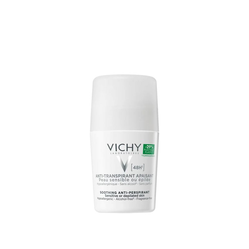 Vichy Desodorante Anti-transpirante 48H Roll-on 50 ml calmante para pieles sensibles y depiladas sin alcohol