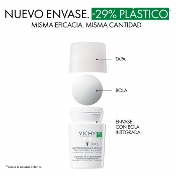 Vichy Desodorante Anti-transpirante 48H Roll-on 50 ml calmante para pieles sensibles y depiladas sin alcohol