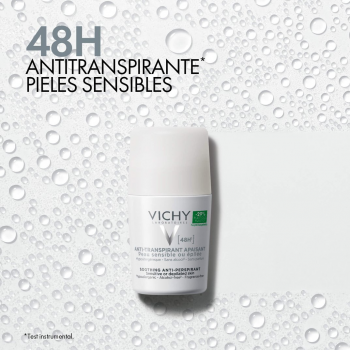 Vichy Desodorante Anti-transpirante 48H Roll-on 50 ml calmante para pieles sensibles y depiladas sin alcohol