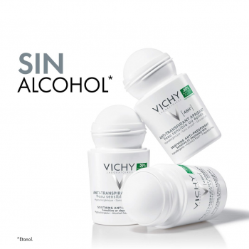 Vichy Desodorante Anti-transpirante 48H Roll-on 50 ml calmante para pieles sensibles y depiladas sin alcohol